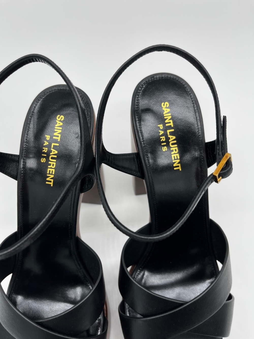 Saint Laurent Bianca Platform Sandals Black Leather Woodgrain heels - US 11 (EU - Picture 8 of 15